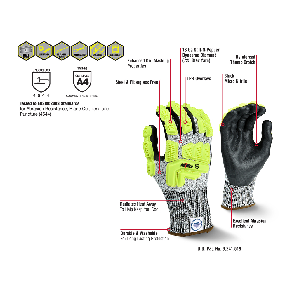 Radians RWGD110 Dyneema Impact Protection Cut A4 Work Glove 13-Gauge